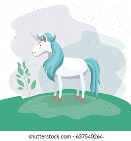 colorful background with unicorn in nature vector illustration