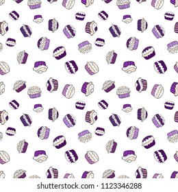 Colorful background vector with collection of confectionery. Romantic ornament, backdrop design. Decorative wallpaper, good for printing. Seamless cupcakes hand drawn seamless pattern.