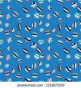Colorful background vector with collection of confectionery. Seamless cupcakes hand drawn seamless pattern. Romantic ornament, backdrop design. Decorative wallpaper, good for printing.