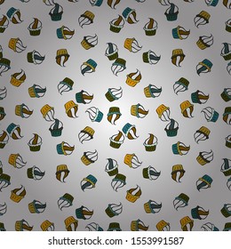 Colorful background vector with collection of confectionery. Romantic ornament, backdrop design. Seamless cupcakes hand drawn seamless pattern. Decorative wallpaper, good for printing.