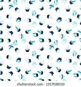 Colorful background vector with collection of confectionery. Decorative wallpaper, good for printing. Romantic ornament, backdrop design. Seamless cupcakes hand drawn seamless pattern.