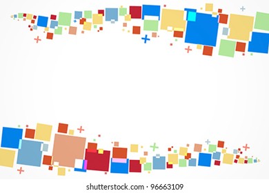 Colorful background vector with predominant shapes like squares and crosses in two lines in top and bottom of the frame.