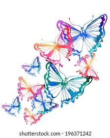 Colorful background with watercolor butterfly, beautiful illustration, VECTOR