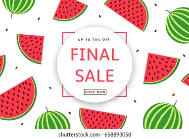 The colorful background with watermelons. Final Sale poster, banner. Vector illustration