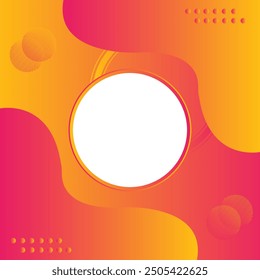 A colorful background with a white circle in the middle. The circle is surrounded by a border and has a dot in the center