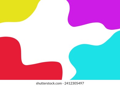 a colorful background with a white and red shape
