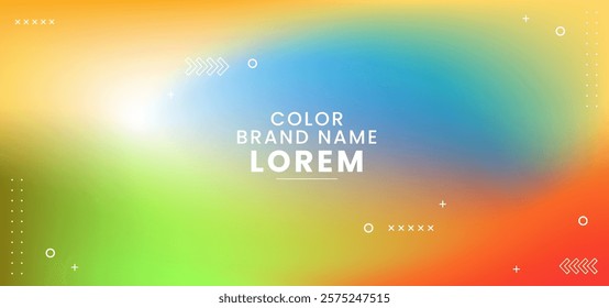 A colorful background with the words Color Brand Name Lorem written in white