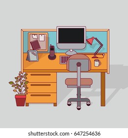 colorful background work place office interior vector illustration