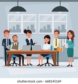 Colorful Background Workplace Office Teamwork Executives Stock Vector ...