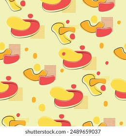 a colorful background with yellow and red slippers and a red and yellow duck. seamless pattern 