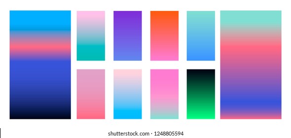 Colorful backgrounds in trendy neon colors: UFO Green, Plastic Pink, and Proton Purple, Electric Blue. Modern screen vector design for mobile app. Soft color abstract gradients.