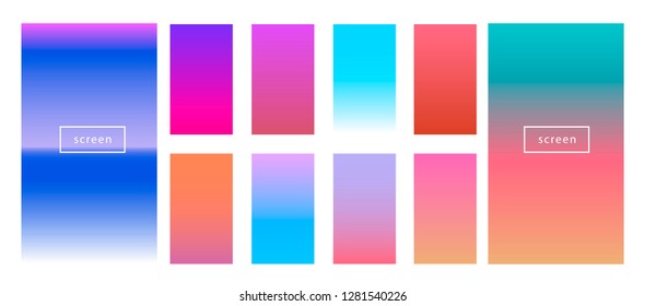 Colorful backgrounds in trendy neon colors: UFO Green, Plastic Pink, and Proton Purple, Electric Blue. Modern screen vector design for mobile app. Soft color abstract gradients.