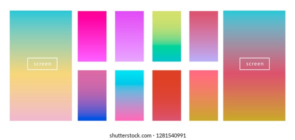 Colorful backgrounds in trendy neon colors: UFO Green, Plastic Pink, and Proton Purple, Electric Blue. Modern screen vector design for mobile app. Soft color abstract gradients.