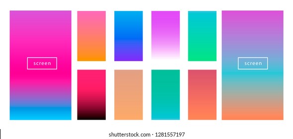 Colorful backgrounds in trendy neon colors: UFO Green, Plastic Pink, and Proton Purple, Electric Blue. Modern screen vector design for mobile app. Soft color abstract gradients. 