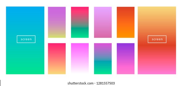 Colorful backgrounds in trendy neon colors: UFO Green, Plastic Pink, and Proton Purple, Electric Blue. Modern screen vector design for mobile app. Soft color abstract gradients. 