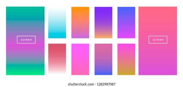 Colorful backgrounds in trendy neon colors: UFO Green, Plastic Pink, and Proton Purple, Electric Blue. Modern screen vector design for mobile app. Soft color abstract gradients. 