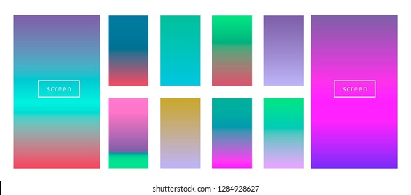 Colorful backgrounds in trendy neon colors: UFO Green, Plastic Pink, and Proton Purple, Electric Blue. Modern screen vector design for mobile app. Soft color abstract gradients. 