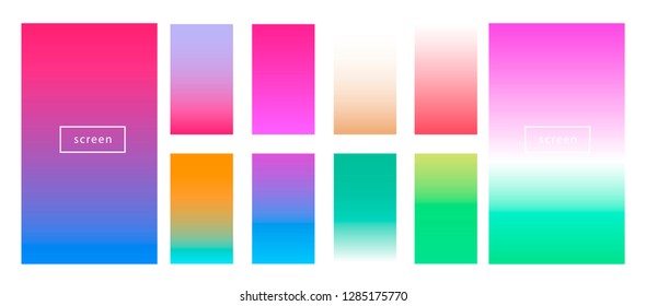 Colorful backgrounds in trendy neon colors: UFO Green, Plastic Pink, and Proton Purple, Electric Blue. Modern screen vector design for mobile app. Soft color abstract gradients. 