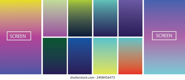 Colorful backgrounds in trendy neon colors: UFO Green, Plastic Pink, and Proton Purple, Electric Blue. Modern screen vector design for mobile app. Soft color abstract gradients.