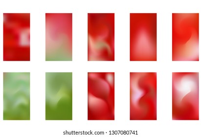 Colorful backgrounds in trendy red and green neon colors. Modern screen vector design for mobile app. Soft natural color abstract gradients. 