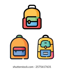 Colorful Backpack Icons School Bags Travel Packs,