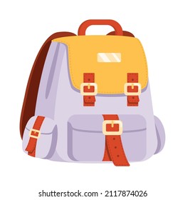 Mochila colorida con correas y bolsillos aislados sobre fondo blanco.