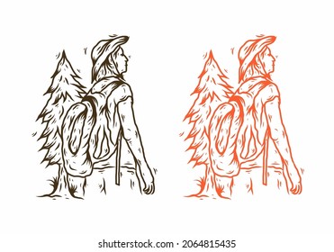 Colorful backpacker man illustration drawing design