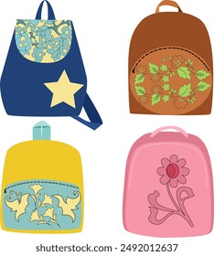 Colorful backpacks and schoolbag luggage for kids and students.