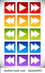 Colorful Backward, Play and Forward - Fastforward Buttons. Multimedia, audio or video track-list control buttons