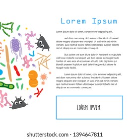 colorful bacterial microorganism in a circle. Bacteria and germs  set, micro-organisms disease-causing objects, cell cancer, bacteria, viruses, fungi, protozoa.Vector text brochure