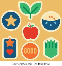 Colorful Badge Collection Nature and Wellness Icons