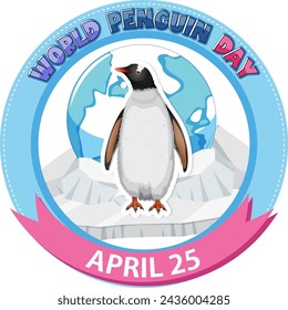 Colorful badge featuring a penguin for World Penguin Day