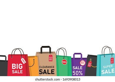 colorful bag shopping with copy space. isolated on white background. vector illustration flat design. business and finance concept. marketing and buy goods.