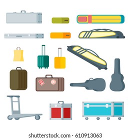 Colorful baggage collection with cases boxes bags luggage for transportation of different items isolated vector illustration 