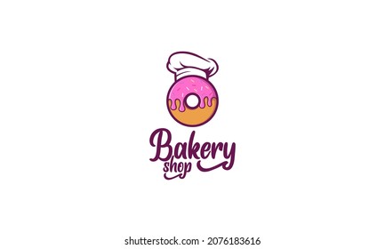 colorful bakery logo design with donut and chef hat