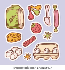 Colorful Baking Doodle Icon set, Trendy sketching - hand drawn doodle concept