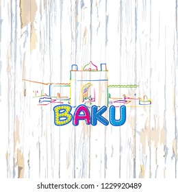 Colorful Baku drawing on wooden background