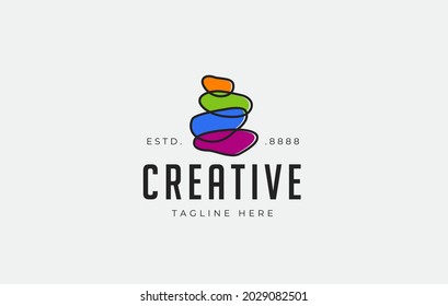 Colorful Balancing Rock Logo Design Template. Balanced Stacked Stone Design. Creative Vector Icon Design Concept.