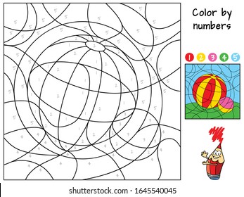 Colorful ball. Color by numbers. Coloring book. Educational puzzle game for children. Cartoon vector illustration