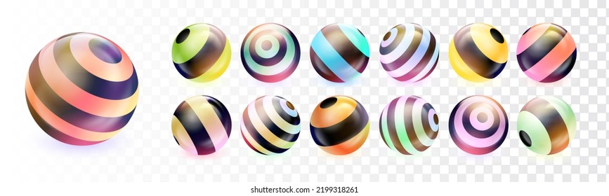 Colorful ball vector set design. Round glass balls element collection in stripe pattern  for abstract illustrations, sports, kids theme