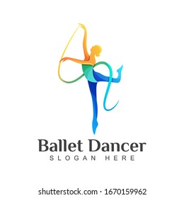 colorful Ballet Dancer logo, dancing girl logo illustration vector template