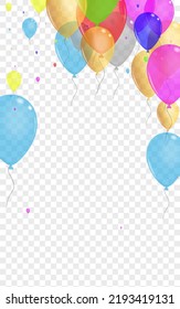 Colorful Ballon Background Transparent Vector. Balloon Graphic Template. Yellow Fly. Pink Baloon. Toy Isolated Background.