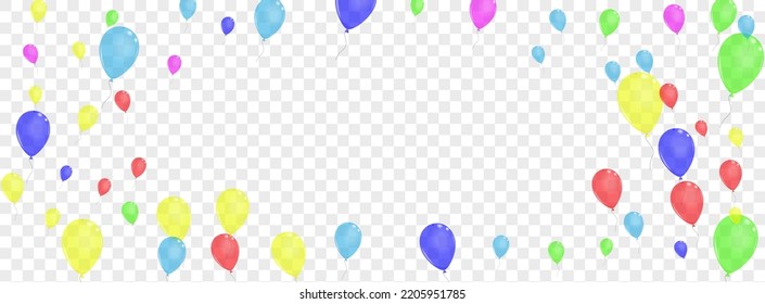 Colorful Ballon Background Transparent Vector. Toy Shine Banner. Green Glossy. Pink Surprise. Confetti Holiday Background.