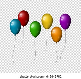 Colorful ballons set isolated on a transparent background. Realistic balloon set. Vector, eps10.