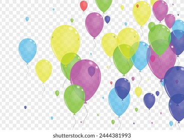 Colorful Balloon Background Transparent Vector. Helium Glossy Card. Blue Holiday. Purple Confetti. Air Flying Frame.