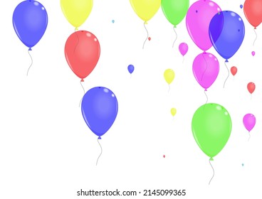 Vector blanco de fondo de globo colorido. Ballon Entertainment Set. Amarillo brillante. Confetti morado. Marco de regalo volador.