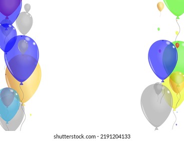 Colorful Balloon Background White Vector. Surprise Event Border. Multicolor Rainbow. Pink Toy. Confetti Fly Background.