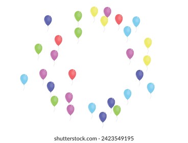 Colorful Balloon Background White Vector. Flying Celebrate Frame. Red Fest. Yellow Helium. Confetti Jubilee Banner. svg