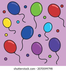 Colorful balloon in cartoon style with a bold outline. Flying balloon with rope. Repeatable birthday celebration  Background
