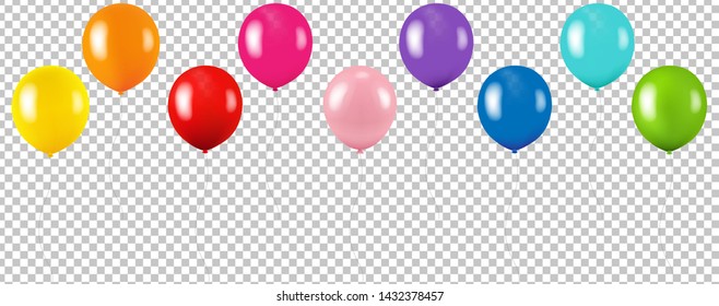 Colección de globos de color Fondo transparente aislado con malla degradada, ilustración de vectores